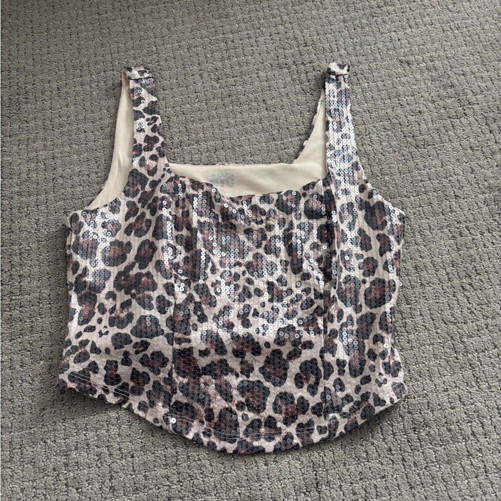 Glamorous Leopard Sequin Crop Top